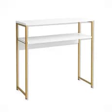 Mesa Escrivaninha Industrial 70x30cm Home Office Metalon 15mm MDF Branco Mesa Compacta Organizador Dourada Rose Gold Pre