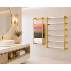 Kit Prateleira Esmaltes + Porta Toalhas Metalon Dourado Luxo