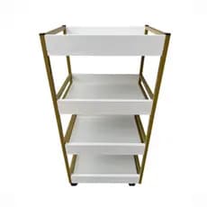 Carrinho Auxiliar 4 Bandejas Metalon 15mm MDF Branco Rodízio Organizador Manicure Salão Estética