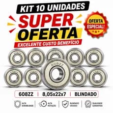 Jogo 10 Rolamentos 608ZZ Custo Benefício Para Skate Patins Longboard Alta Qualidade Durável 8,05x22x7
