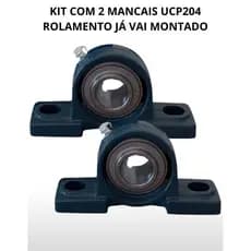 Kit 2 Mancal Pedestal P204 E Rolamento Rígido Esferas UC204 Para Eixo 20mm Completo Indústria Com Pino Graxeiro UCP204