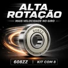 Kit 8 Rolamentos 608ZZ Alta Rotação Giro Suave Baixo Atrito Para Skate Patins Longboard Alta Performance
