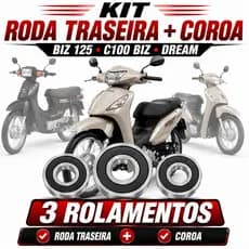 Kit Rolamentos Da Roda Traseira E Coroa Para Biz 125 C100 Dream