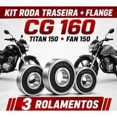 Kit de 3 Rolamentos Roda Traseira E Flange Para Titan e Fan 150 e Fan 160