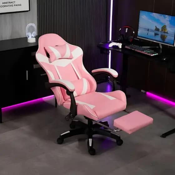 Cadeira Pc Gamer Giratória Ergonimica Em Couro Com Descanso Para os Pés Conforto