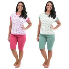 KIT 2 Pijama Pescador Feminino Regata Manga Japonesa Calça Capri Sortidos