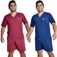 Kit 2 Pijama Masculino Curto Verão P ao GG Malha Leve e Macia