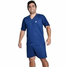 Pijama Masculino Liso Verão Curto Short e Camisa Manga Curta Gola V Malha Leve