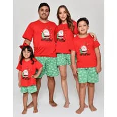 Kit Pijama Familia Natalino Combinados Tal Pai Mae Filho Filha Curto Verão Short e Camisa ou Regata Monte no Carrinho