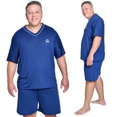 Pijama Curto Masculino Adulto Verão Plus Size Manga Curta Shorts Malha PV