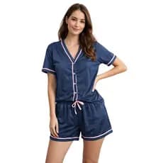 Pijama Feminino Americano Blogueirinha Botões Funcionais Short Doll Manga Curta Varias Funcionalidades