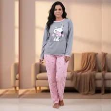Pijama Feminino Longo Inverno Macio Estampa Fofa Confortável Chega De Noites Desconfortáveis Roupa Macia Dormir Melhor