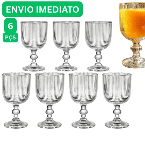 Jogo de 6 Taças Graffiato 370 ML Unidades Riscada Canelada Taça de Vidro Transparente Buffet