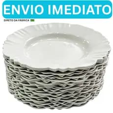 Kit Pratos Branco Pétala Fundo Com Borda Plástico Prato Para Festa Churrasco