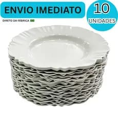 Kit Prato Fundo com Borda Branco Refeição Churrasco Festa Pratos Plastico