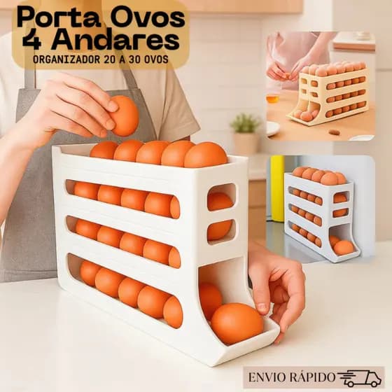 Porta Ovos 4 Andares Rolante em Plástico para Geladeira Organizador 30 Ovos