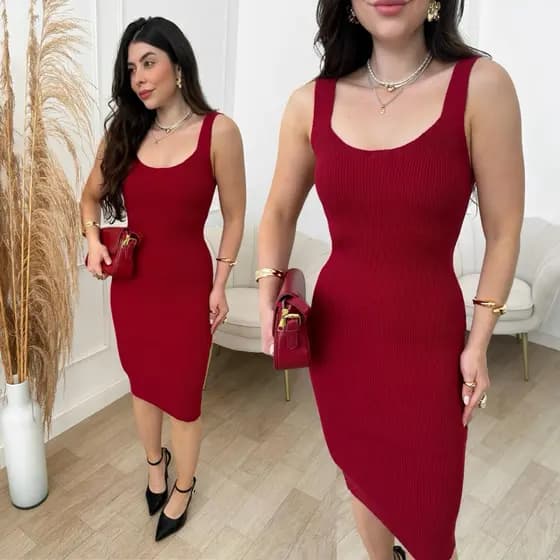 Vestido Trico Tricot Modal Feminino Tubinho Canelado de Alça Moda Look Blogueira