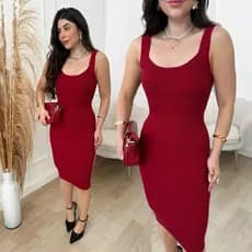 Vestido Trico Tricot Modal Feminino Tubinho Canelado de Alça Moda Look Blogueira