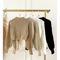 Cropped Tricot Manga Bufante Moda Inverno Tricô Blogueira