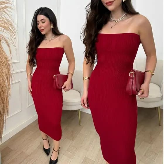 Vestido Midi Tomara Que Caia Tricot Modal Canelado Tricô Verão Moda Tubinho