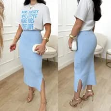 Saia Longa Tricot Modal Canelada Fenda Lateral Moda Evangélica Elegante Confortável Justa Inverno