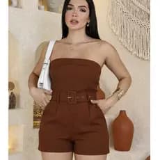 Macaquinho Alfaiataria femiminina  Curto Com Cinto e Bojo Macaquinho feminino Liquidação2026**&