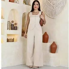 Conjunto Feminino Elegante Calça Pantalona com Colete Alfaiataria Liquidaçao2026**