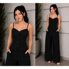 Conjunto Elegância Moderna com Calça Pantalona e Corset Estruturado Liquidação2026**