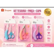 Kit Tesoura de Sobrancelha Profissional + Pinça + Pente Escovinha | Tesourinha para Design de Sobrancelhas!