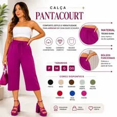 Calça Pantacourt Feminina Tecido Duna Cintura em Elástico com Amarração Decorativa