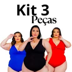 Kit C3 Maiô Body Plus Size Feminina Costa Nua Alça Larga Moda Praia Decote V
