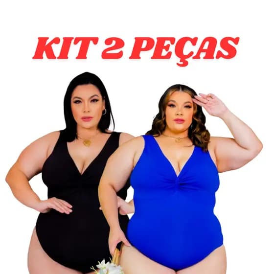 Kit C2 Body Plus Size Feminino Maiô Alça Larga Moda Praia, Costa Nua Biquini