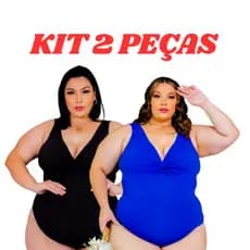 Kit C2 Body Plus Size Feminino Maiô Alça Larga Moda Praia, Costa Nua Biquini