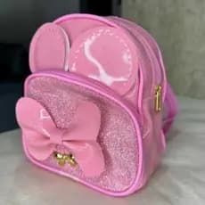Mochila Infantil com brilho com Bolso na frente bolsa com orelhinhas da Minnie e Laço