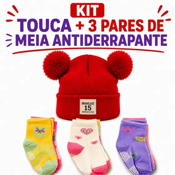 Kit Bebê Inverno Unissex Touca e Meias Algodão