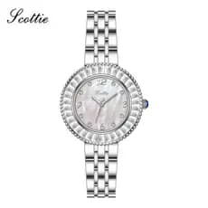 Relógio feminino de correias de aço Scottie, disco de diamante, relógio de diamante 9691