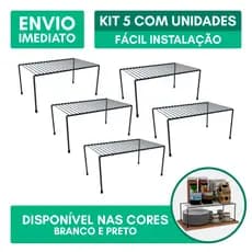 Kit 5 Organizador de Cozinha Rack Prateleira Suspensa Suporte Armário Multiuso 32cm Elegante Preto