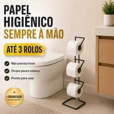Suporte Porta Papel Higiênico De Chão 3 Rolos Organizador Triplo Banheiro Preto Moderno Elegante