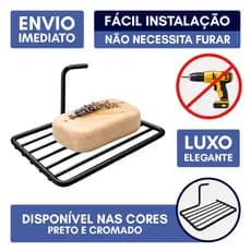 Saboneteira Adesiva Banheiro Pia Box Elegante Resistente Luxo Aço Carbono Sem Furar Preto