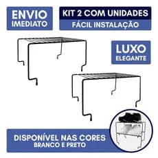 Kit 2 Organizador Multiuso Rack Prateleira Empilhável Sapateira Armário Guarda-roupa Carbono Preto