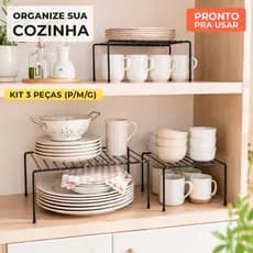 Kit Organizador de Armário 3 Peças P/M/G Suporte para Pratos e Xícaras Organizador Cozinha Multiuso