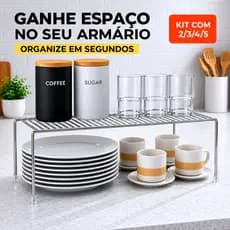 Organizador de Armário Cozinha Prateleira Suspensa Multiuso Suporte Porta Pratos Copos Cromado