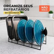 Porta Refratário Organizador De Tampa De Panela Formas Armário Cozinha Aramado Aço