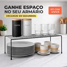 Organizador de Armário Cozinha Prateleira Suspensa Multiuso Suporte Porta Pratos Copos Preto