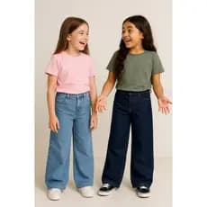 Kit 2 Calças Wide Leg Menina – Jeans Premium com Ajuste na Cintura
