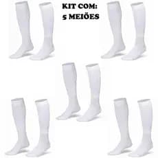 Combo 5 Meiões (Meião) Adulto de Futebol Futsal Profissional Preto Branco