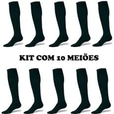 Combo 10 Meiões (Meião) Adulto  Futebol Futsal Profissional Preto Branco