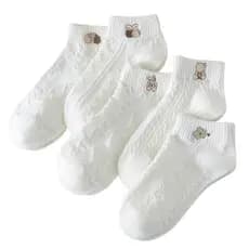 Kit Meia Decorada Respiravel Branca Feminina Cano Curto 35-40