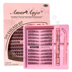 Kit Cílios Tufinhos Magnéticos Rosa Amor & Anjo com Pinça + Cola + Selador