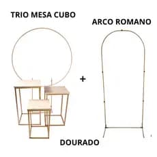 Trio de Mesa Cubo Decoração de Aniversario + Arco Redondo Festa + Painel Romano PEGUE E MONTE FORMATURA EVENTOS